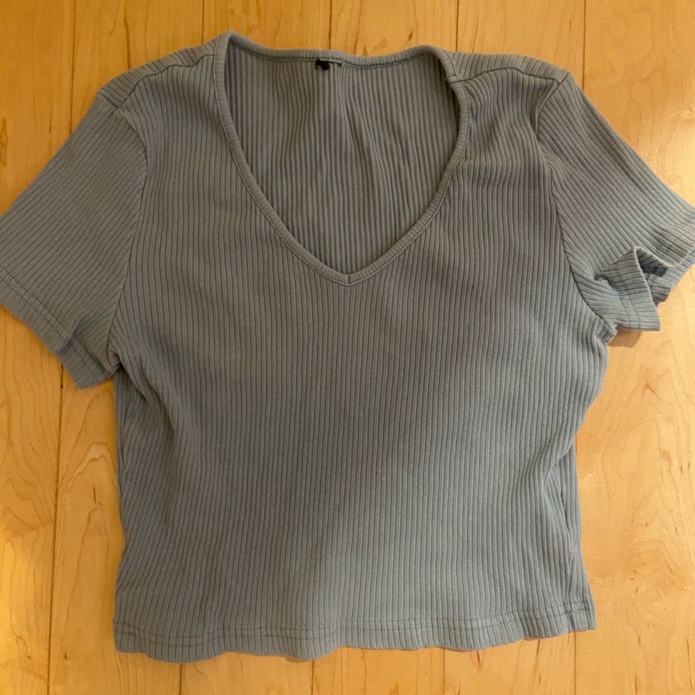 V-Neck Ribbed Women's Top -blue